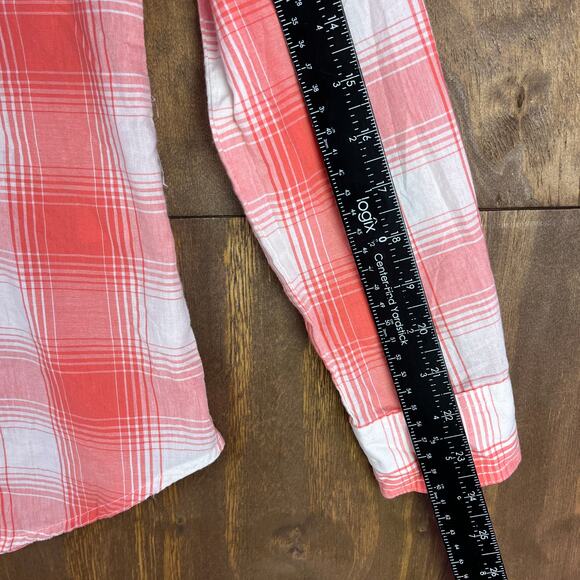 Wrangler Womens Shirt Orange White Plaid Pearl Snap Button Down Small - Picture 9 of 13